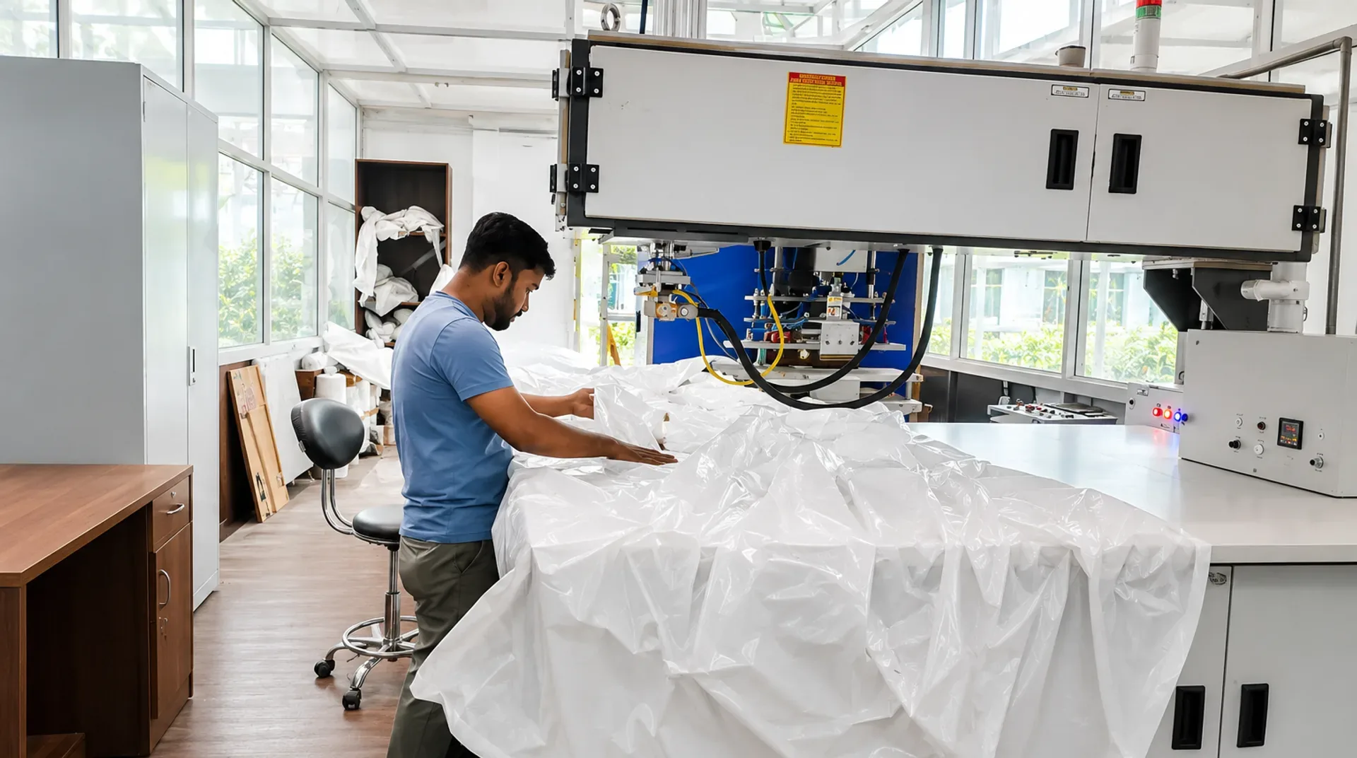 GB Texcoat technician working at the coating press