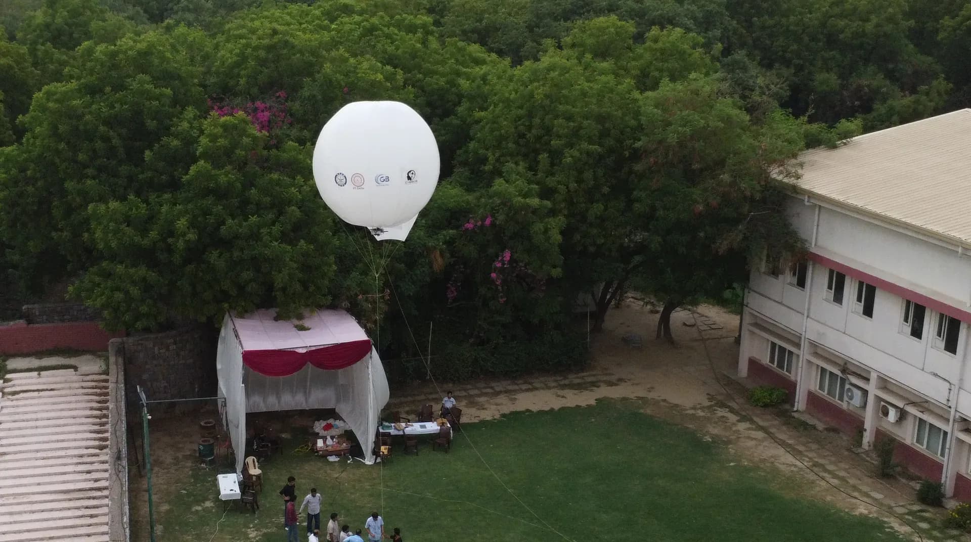 Aerial view of a GB Texcoat aerostat tethered at launch