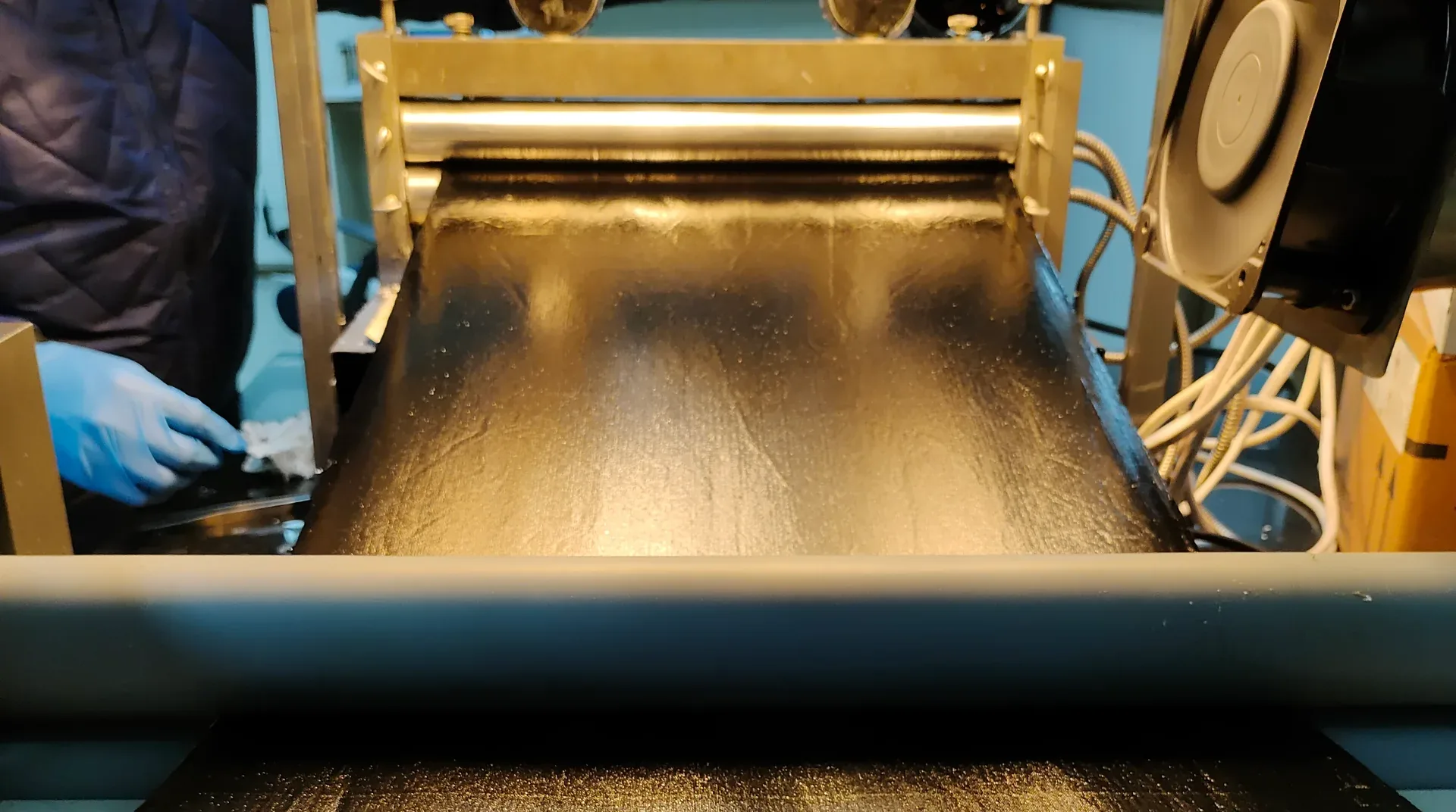 Coated fabric roll on the lamination line