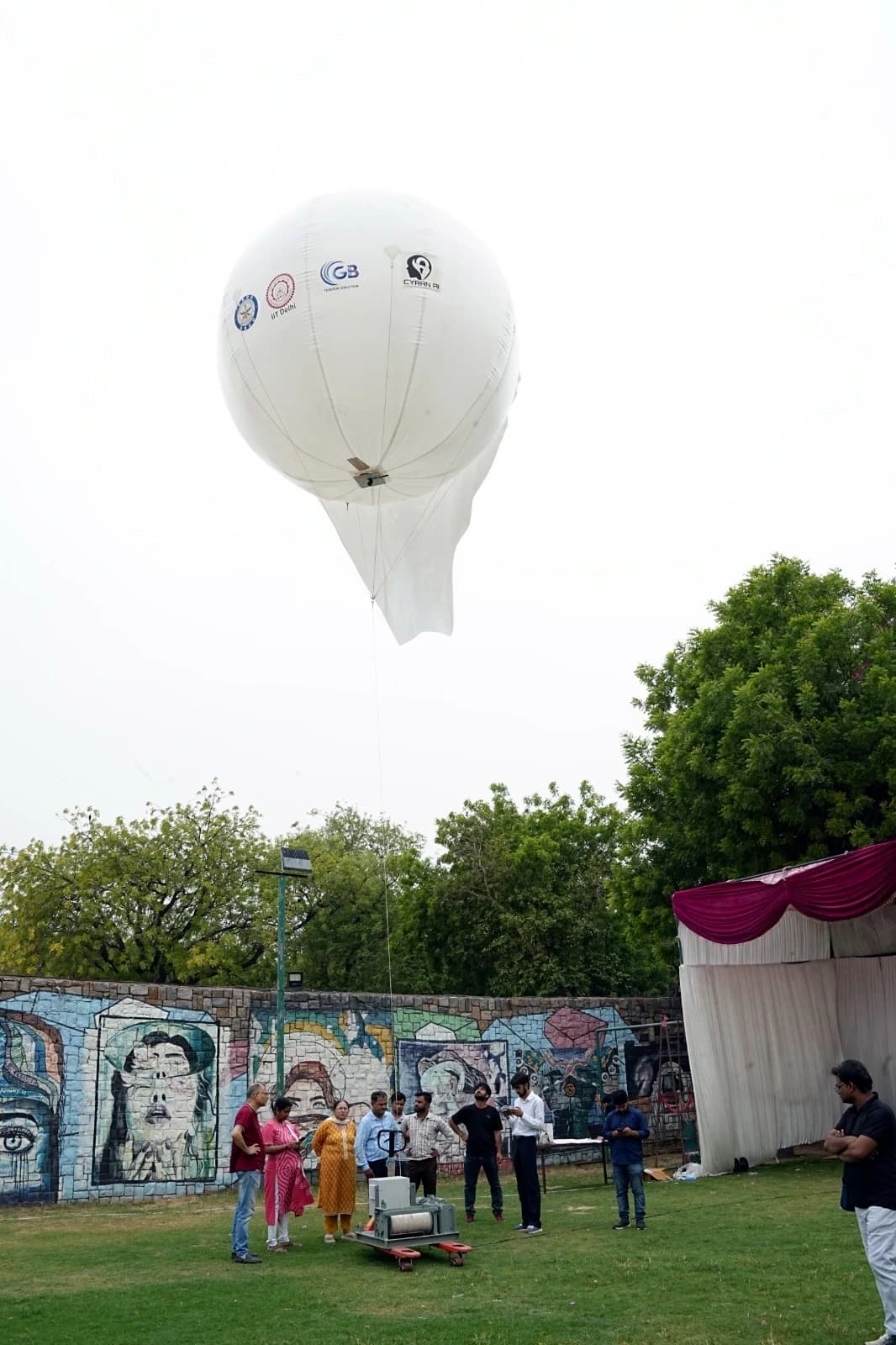 Aerostat aloft on tether during a flight test